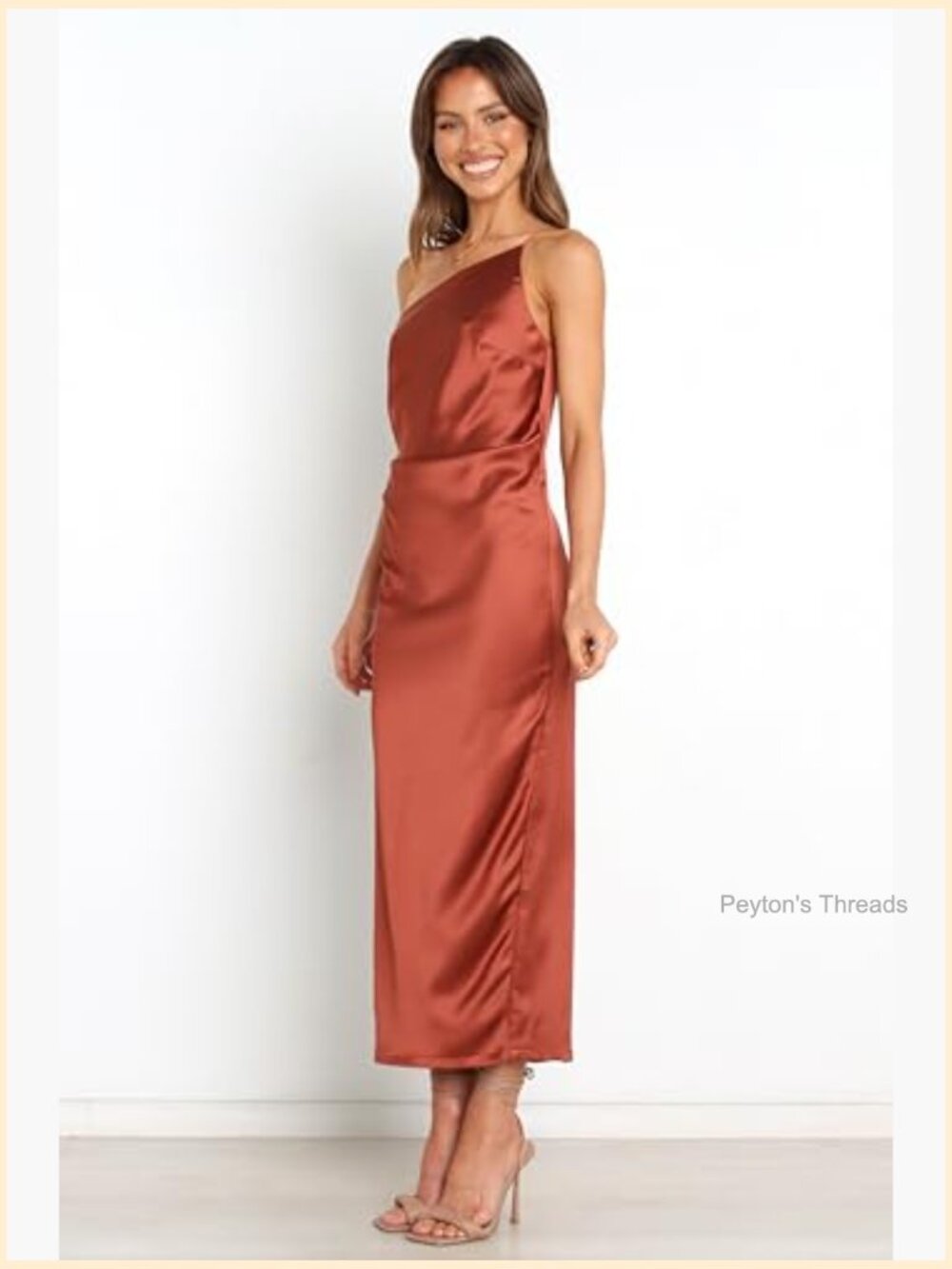 One-Shoulder Midi Dress with Gathered Side Detail, Back Zip - Picture 3 of 7